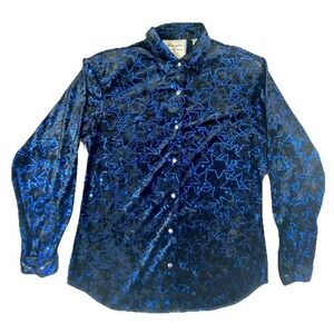 Vintage Wrangler Western Wear Shirt Womens S Black Star Print Velvet Button Up